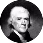 grey scale circle icon with portrait of Thomas Jefferson