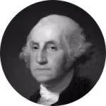 grey scale circle icon with portrait of George Washington